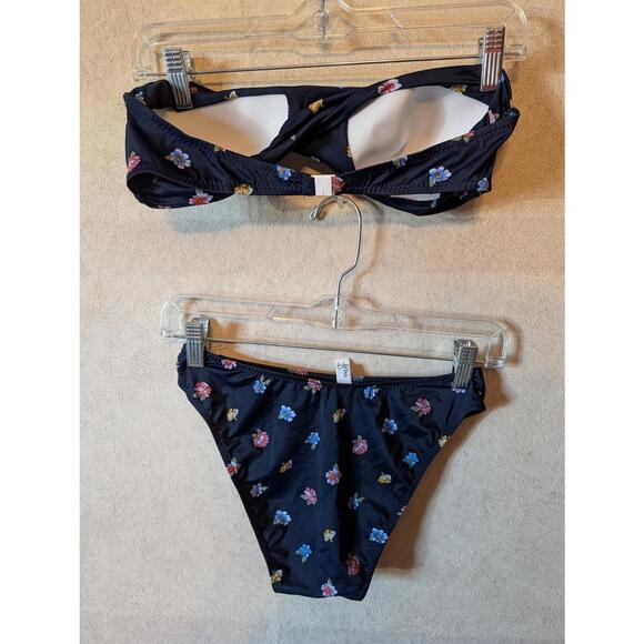 VALENTINO navy floral strapless bikini set sz L - Picture 6 of 7
